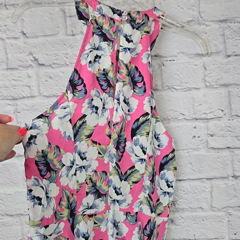 Hollister Skater Dress Pink Floral Sundress Sleeveless Halter Chiffon Fit Flare - Picture 13 of 13